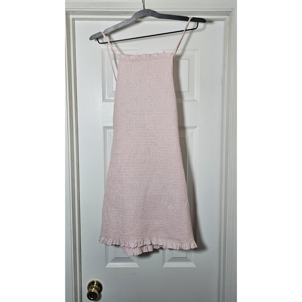 Free People Iyla Smocked‎ Mini Dress In Pale Pink Medium Strappy Open Back